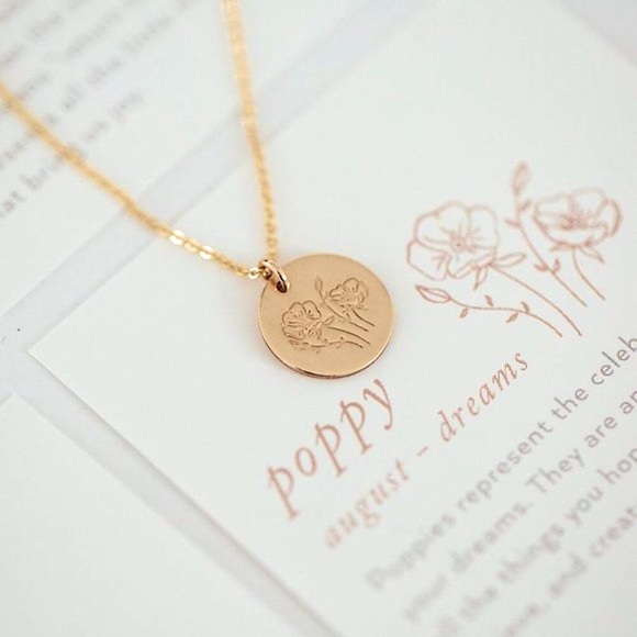 August Poppy Birth Flower Minimal Charm Necklace - Picture 6 of 12